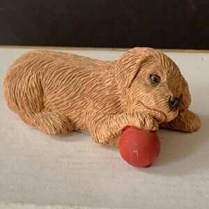 SANDICAST Pesky Peppers Golden Retriever Puppy Red Ball Sandra Blue Signed
